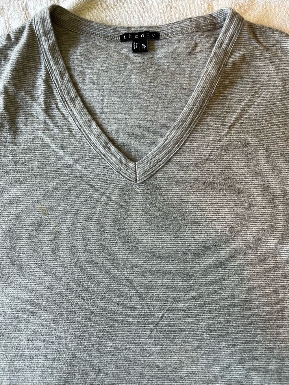 Theory Light Grey Ribbed V-Neck Short Sleeve Tee